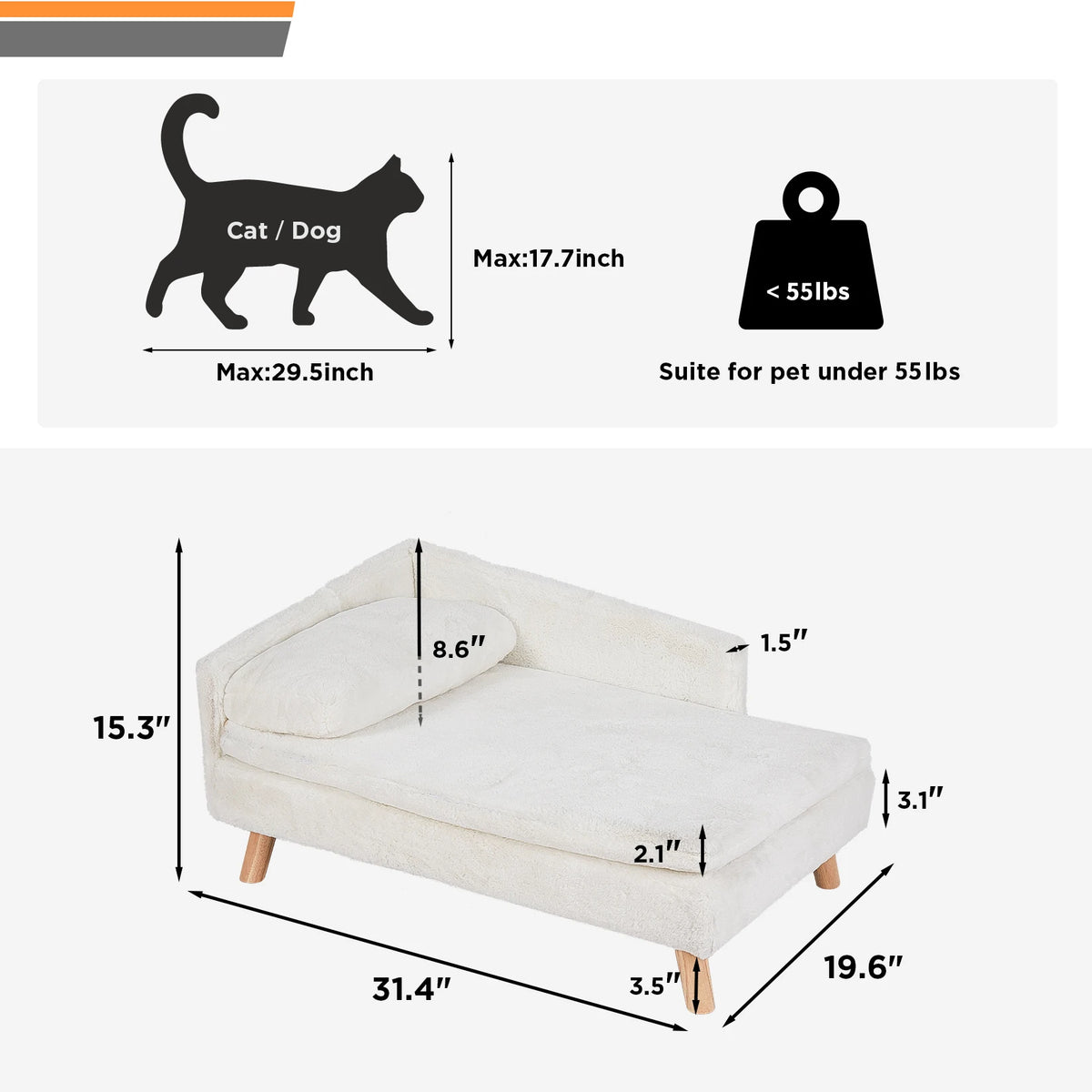 Elevated Pet Bed, Nordic Pet Stool Bed with Cozy Pad Waterproof, Pet Sofa Bed with Sturdy Wood Legs for Small Dogs