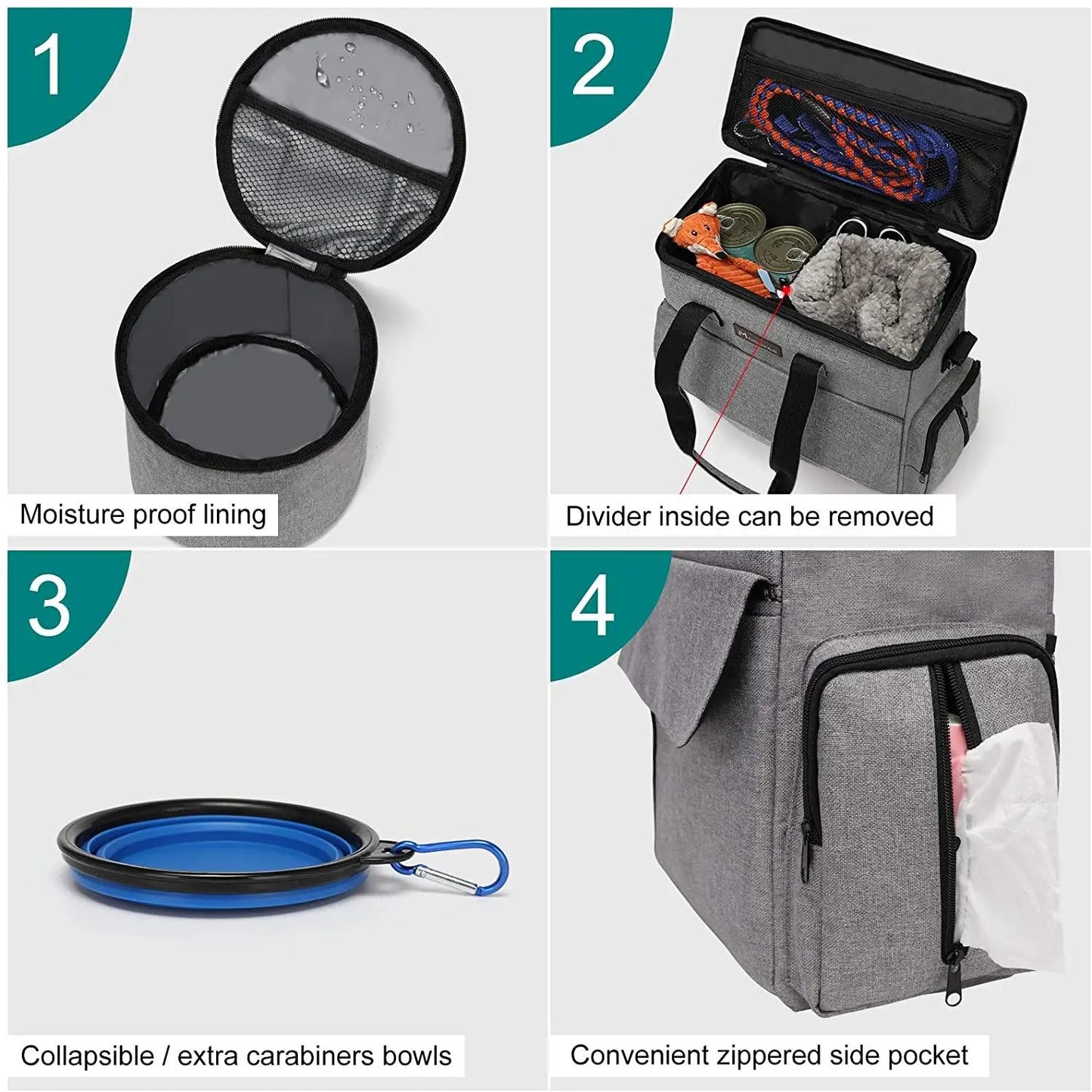 Travel Bag Set Airline Approved Dog Travel Organizer Weekend Tote Multi Function Pockets Supplies Bowls Containers