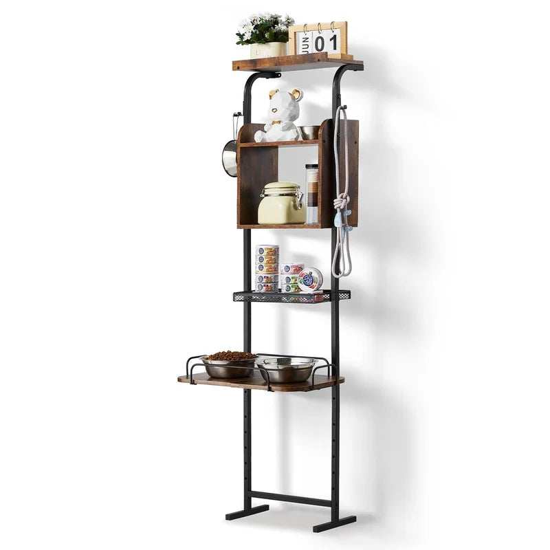 Raised Dog Feeding Station with Storage and Toy Organizer for Dry Food Bowl