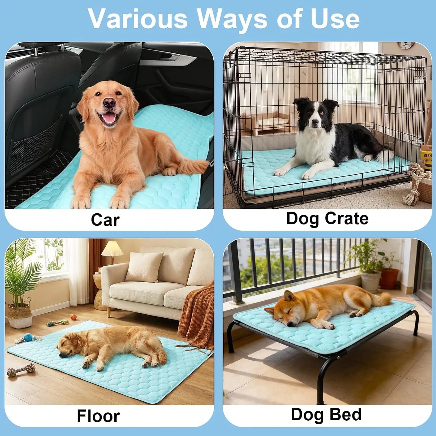 Waterproof Reversible Dog Cooling Mat 40"x30" with Ice Silk, Thick & Durable Summer Blanket for Sofa, Bed, Crate, Car Seat