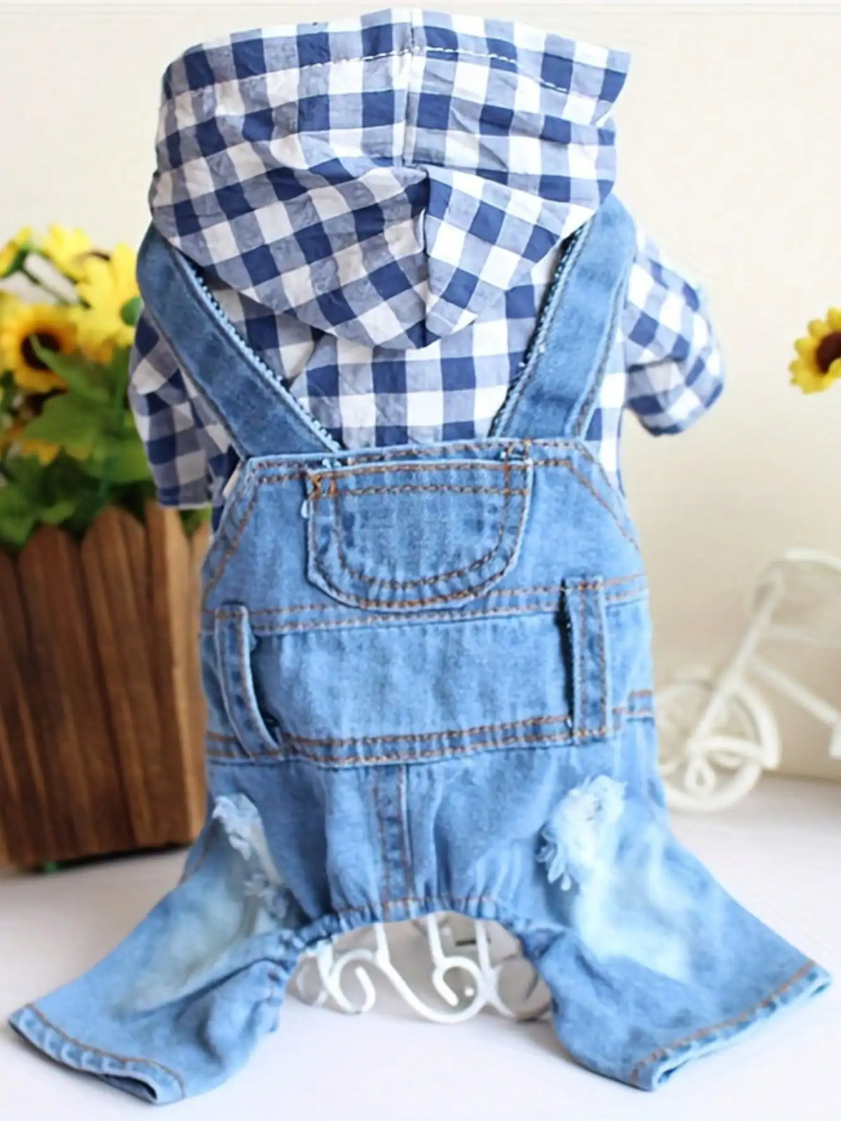 Pet Striped 4-Leg 1 piece Overall, Denim Effect Jumpsuit Suspender Pants Dog Clothes, Spring/Summer Pet Apparel