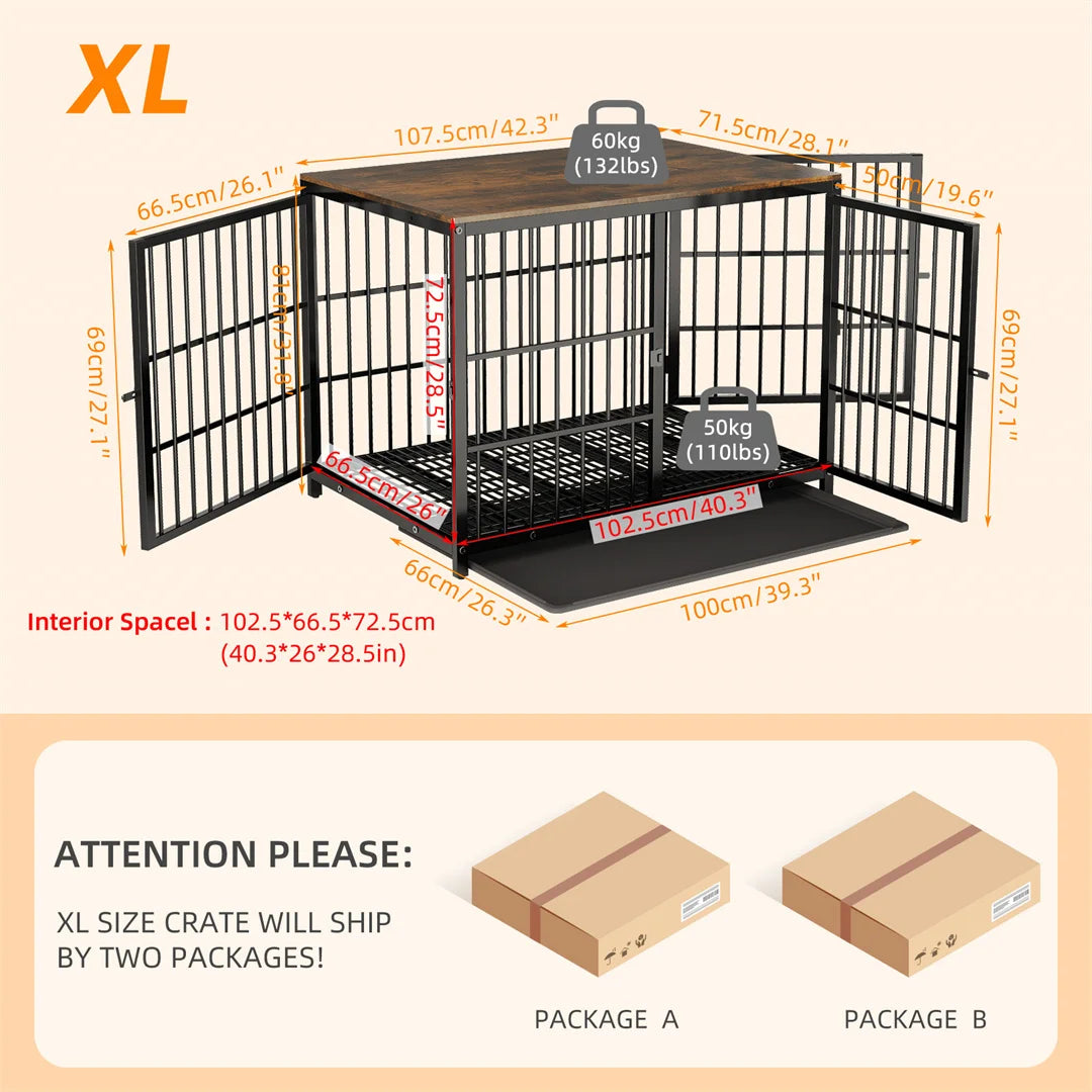 Furniture Style Dog Crate End Table Indoor Pet Kennel with Three Doors and Removable Tray for Small Medium Large Dogs