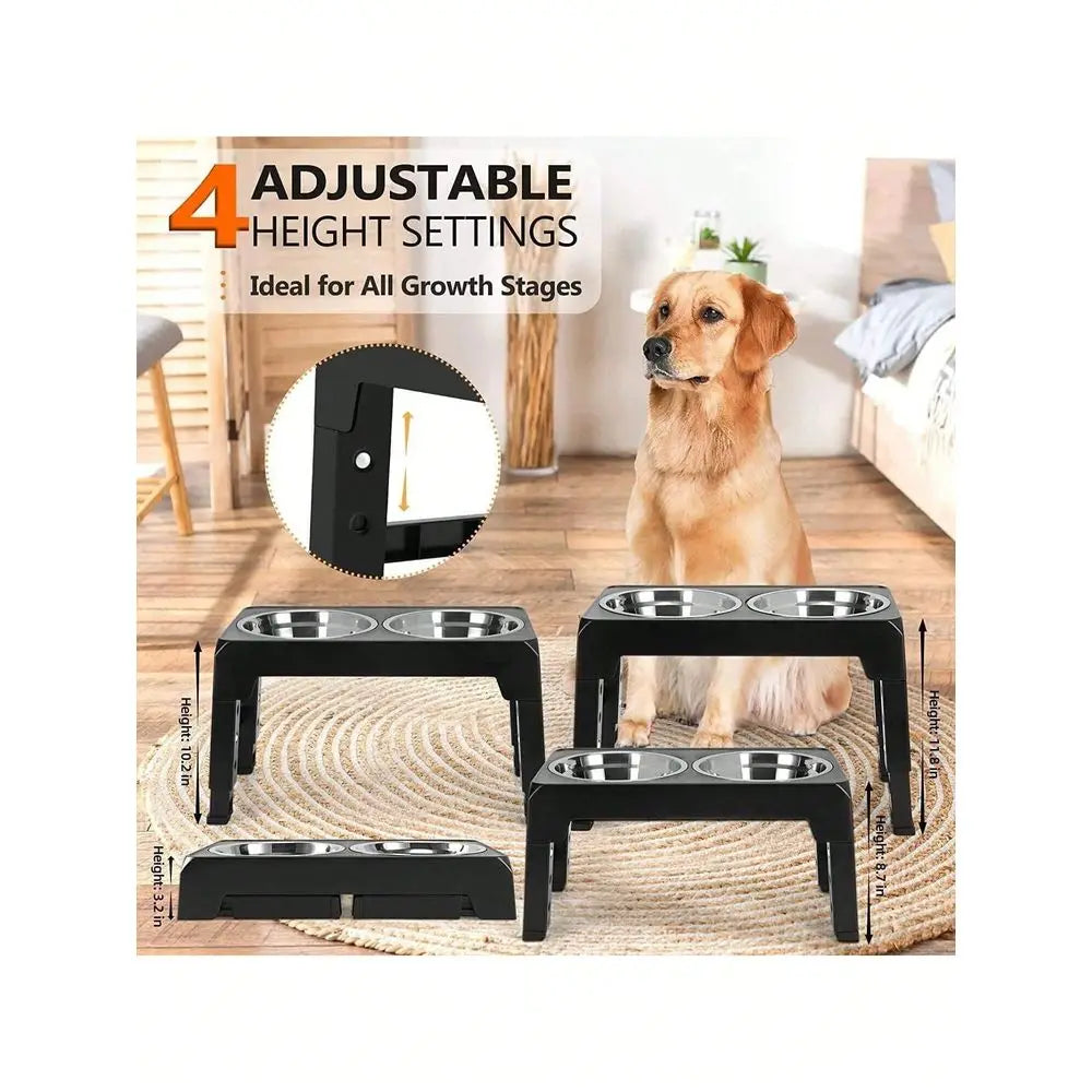 Dog Bowl, Adjustable Elevated Dog Bowls for all Stages of Growth, Durable Plastic Stainless Steel, Raised Pet Feeding Station