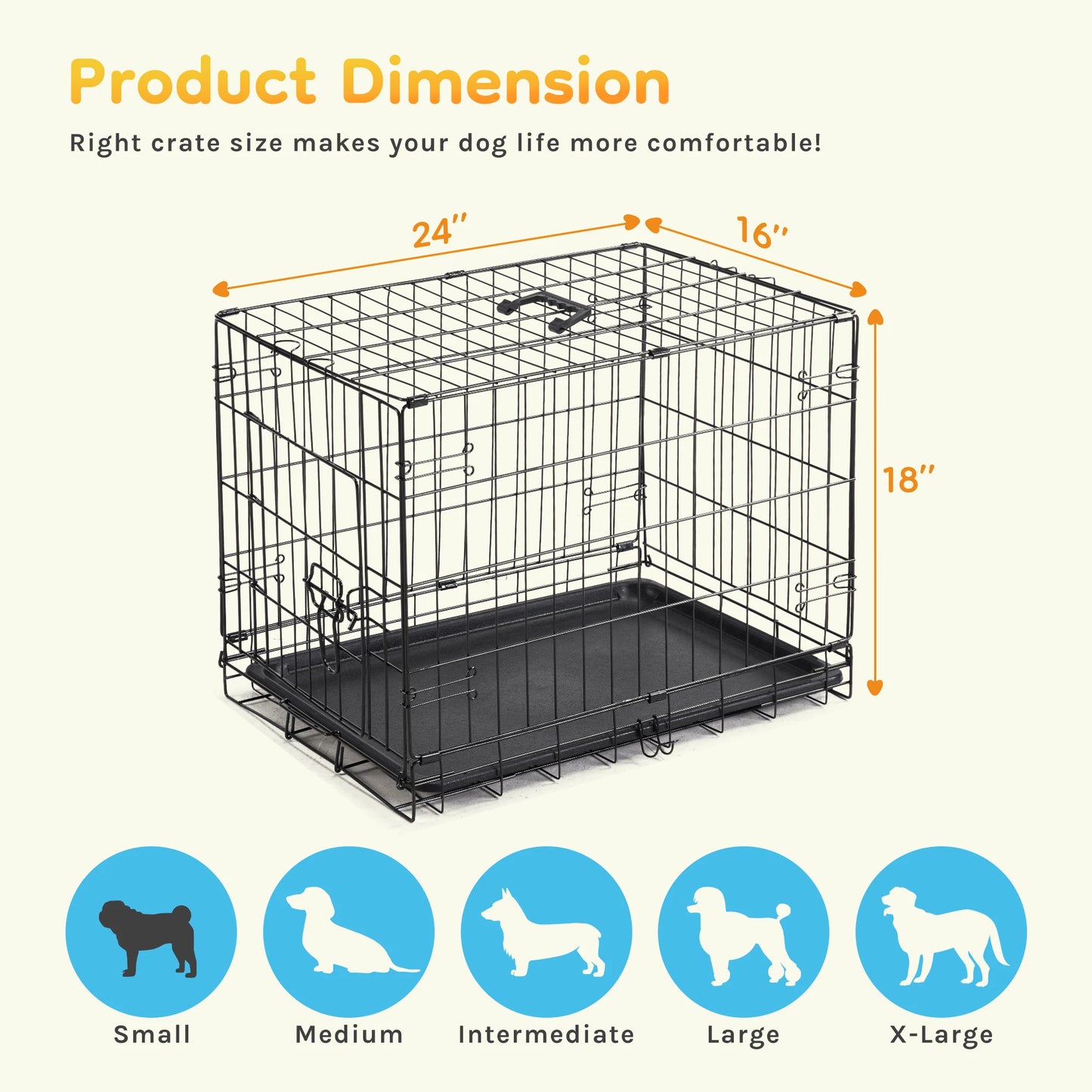 JHK Single Door 30 Inch Folding Metal Wire Dog Cage with Plastic Leak-Proof Pan Tray Small Dog Kennel for Indoor Outdoor