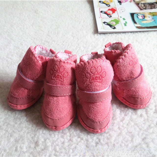 Small Dog Shoes 4pcs Thick Warm Rain Snow Carton Boots Walking Puppy Sneakers Dog Accessories
