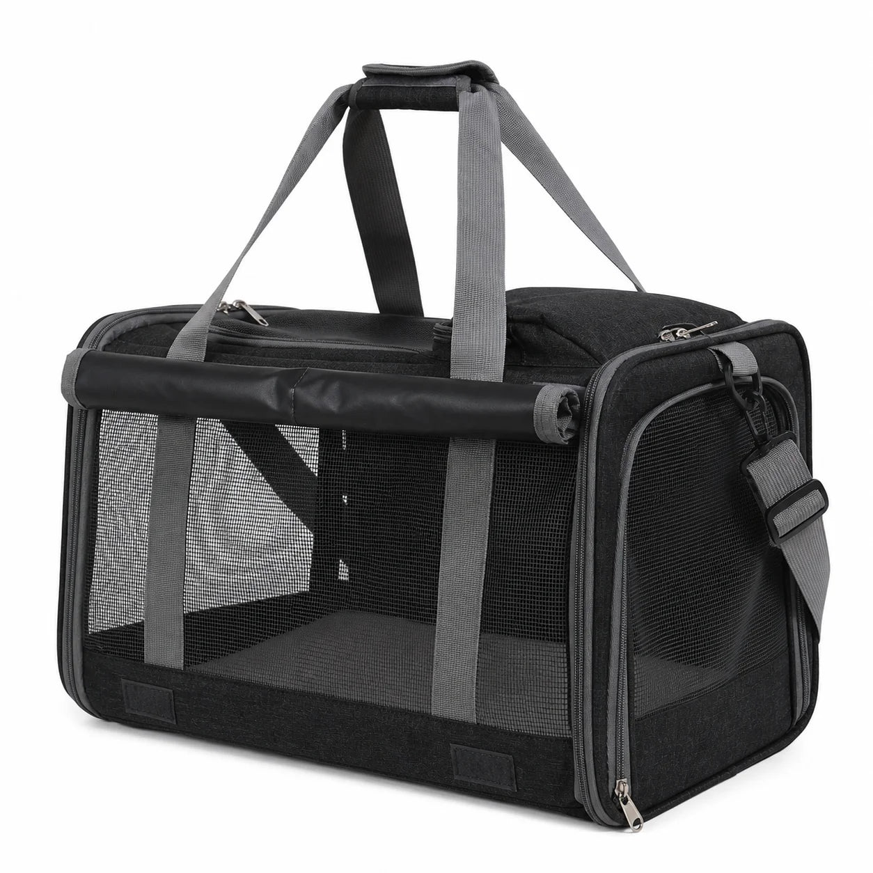 Portable Expandable Small Dog Travel Bag Soft-Sided Transparent Breathable Lightweight Handheld or Crossbody Outdoor Pet Bag Stylish