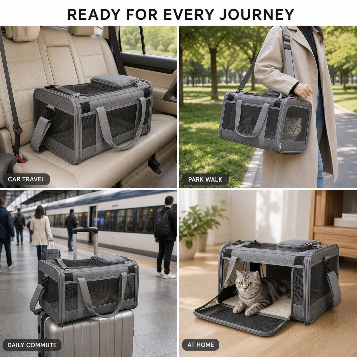 Portable Expandable Small Dog Travel Bag Soft-Sided Transparent Breathable Lightweight Handheld or Crossbody Outdoor Pet Bag Stylish