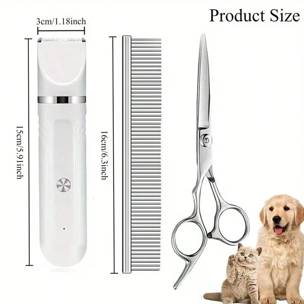Pet Hair Clipper 4-in-1 Rechargeable Dog Trimmer Kit Cordless Electric Grooming Shaver with Comb Guide for Puppy