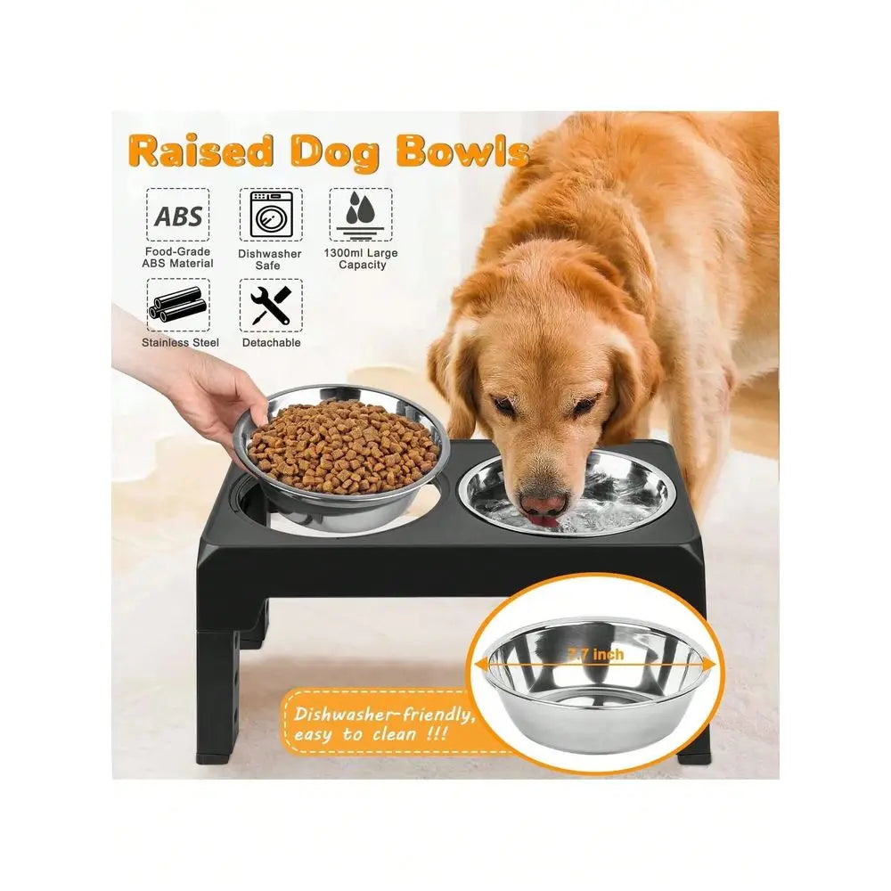 Dog Bowl, Adjustable Elevated Dog Bowls for all Stages of Growth, Durable Plastic Stainless Steel, Raised Pet Feeding Station