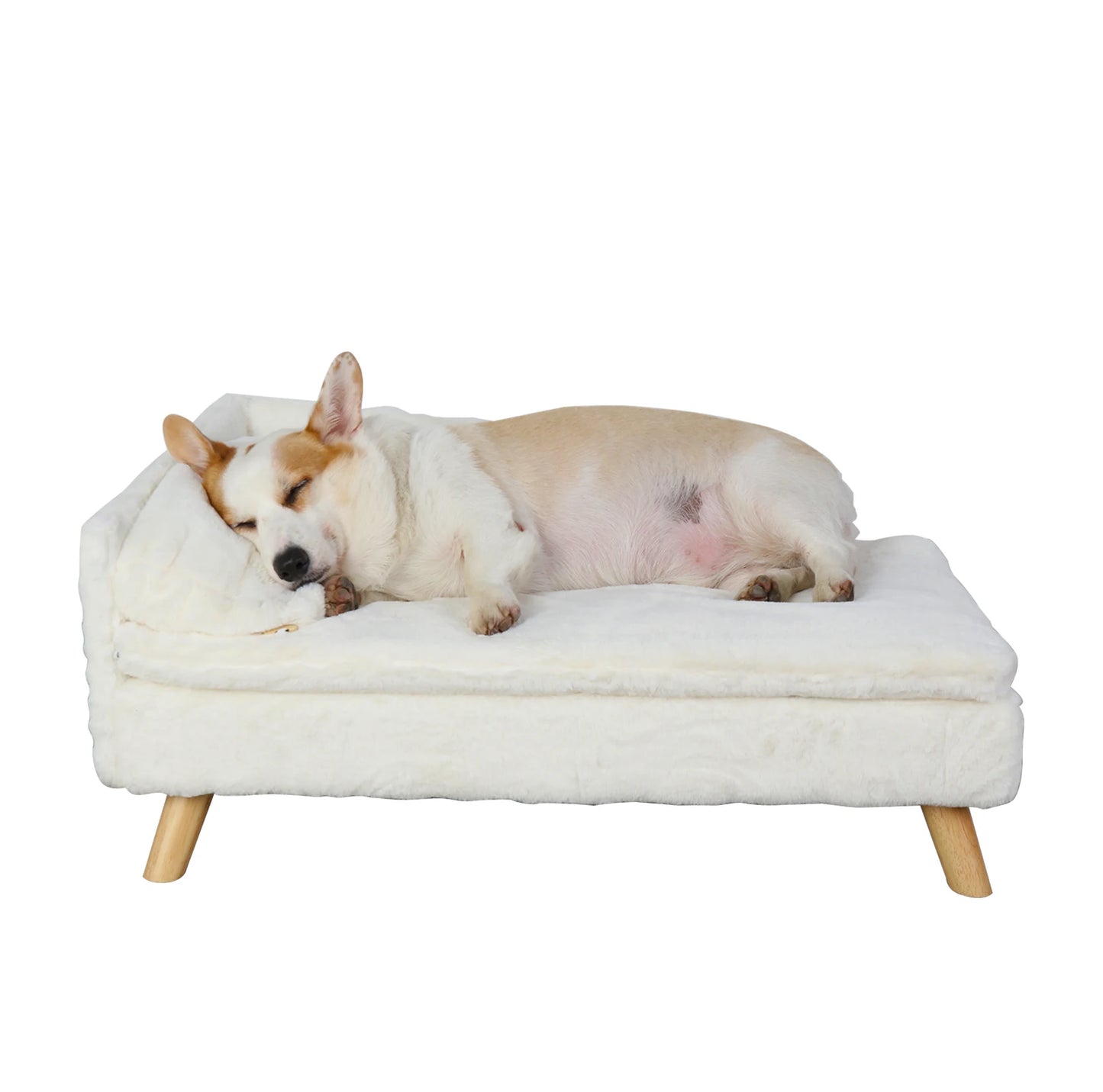 Elevated Bed for Small Dogs, Nordic Pet Bed with Cozy Waterproof Pad, Pet Sofa Bed with Sturdy Wood Legs