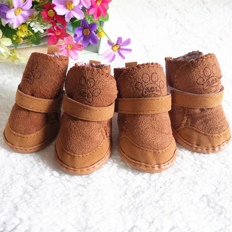 Small Dog Shoes 4pcs Thick Warm Rain Snow Carton Boots Walking Puppy Sneakers Dog Accessories