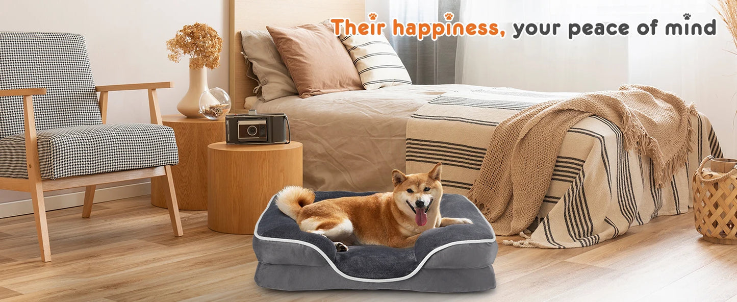 Orthopedic Dog Bed Memory Foam Pet Bed for Small Dogs with Washable Removable Cover Non-Slip Base Waterproof Liner