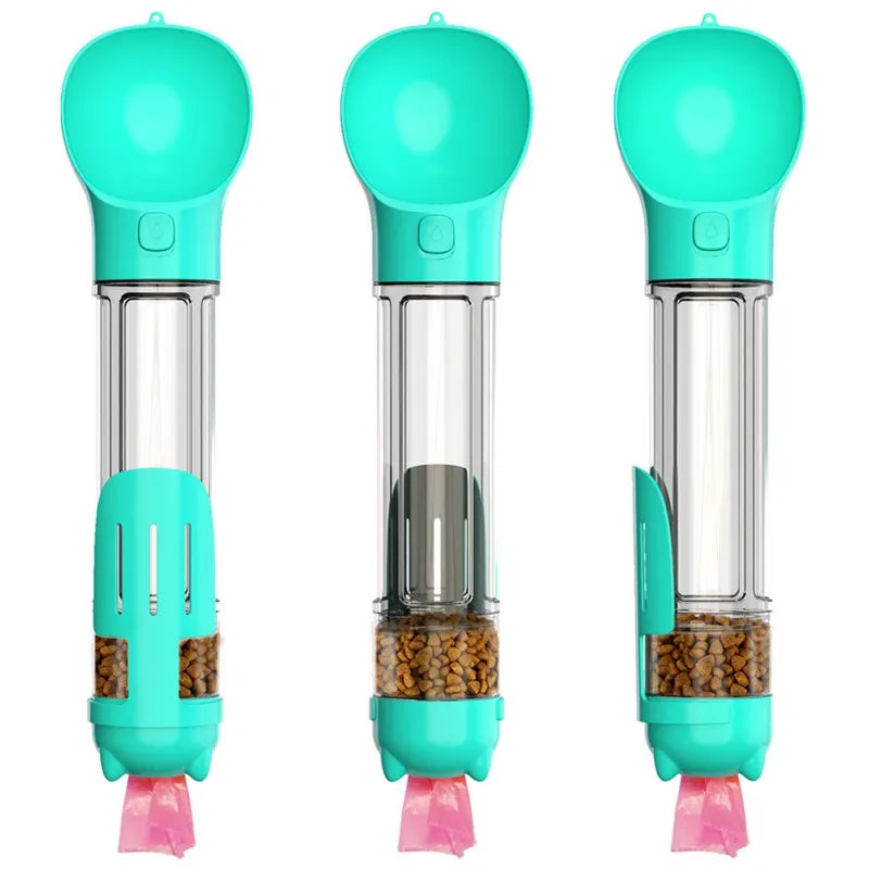 300ml Dog Water Bottle 4 in 1 Portable Pet Water Bowl Dispenser with Dog Whistle, Pet Travel Water Cup with Food Container