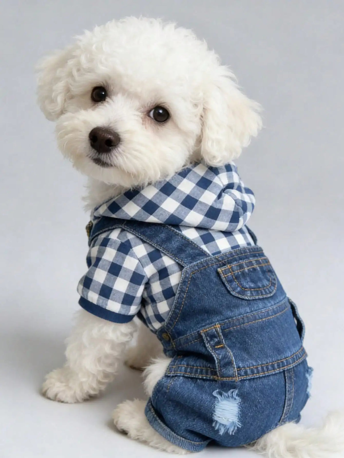 Pet Striped 4-Leg 1 piece Overall, Denim Effect Jumpsuit Suspender Pants Dog Clothes, Spring/Summer Pet Apparel