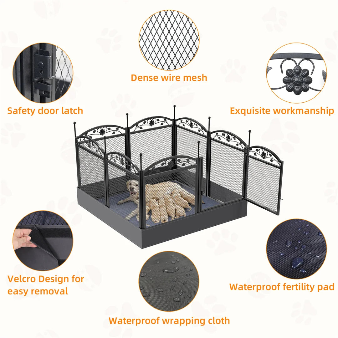 8 Panels DIY Heavy Duty Dog Playpen Pen Outdoor Indoor Dog Puppy Metal Fence with Waterproof Fertility Pad for Whelping, Training