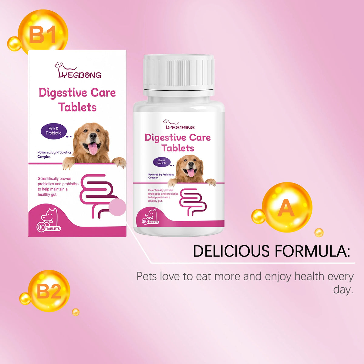 Pet Probiotic Chewable Tablets for Dogs Digestive Health Gut Flora Immune Support Diarrhea Relief Prebiotics Digestive Enzymes Chicken Flavor Daily Supplement for Puppy Sensitive Stomach Safe Natural Effective