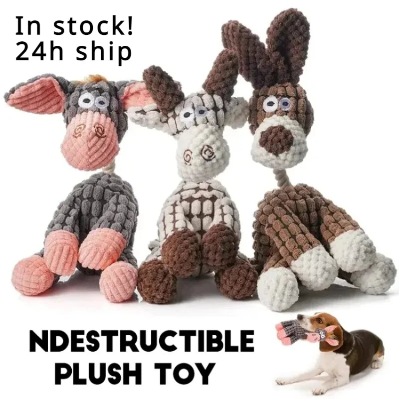 Plush Squeaky Puppy Chew Toys Teething Training Dog Toys for Small Dogs Cute Donkey or Bunny Designs