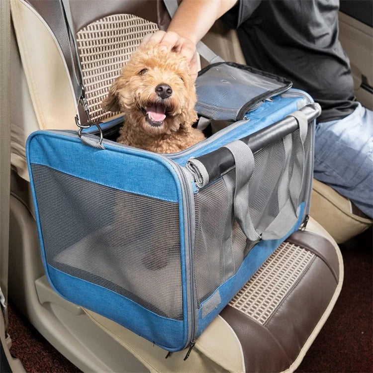 Portable Expandable Small Dog Travel Bag Soft-Sided Transparent Breathable Lightweight Handheld or Crossbody Outdoor Pet Bag Stylish