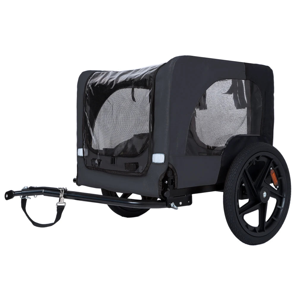 Outdoor Heavy Duty Collapsible Pet Bike Trailer with 16-Inch All-Terrain Wheels & Universal Hitch - Foldable Dog/Cargo Carrier Cart for Bicycles, Black + Dark Gray