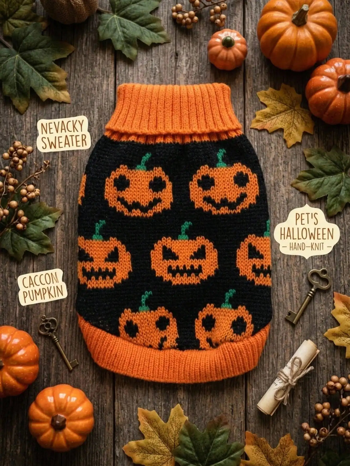 Pumpkin Face Printed 1 piece Sweater for Small And Medium Sized Dogs Halloween Ghost Festival Color Blocked Warm Knitted Sweater Pet Clothing