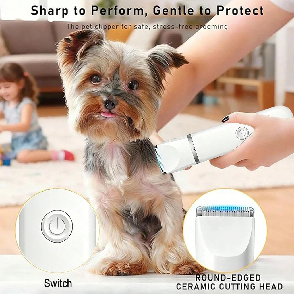 Pet Hair Clipper 4-in-1 Rechargeable Dog Trimmer Kit Cordless Electric Grooming Shaver with Comb Guide for Puppy