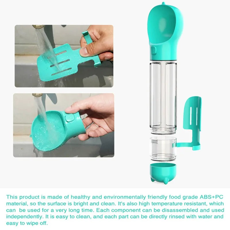 300ml Dog Water Bottle 4 in 1 Portable Pet Water Bowl Dispenser with Dog Whistle, Pet Travel Water Cup with Food Container