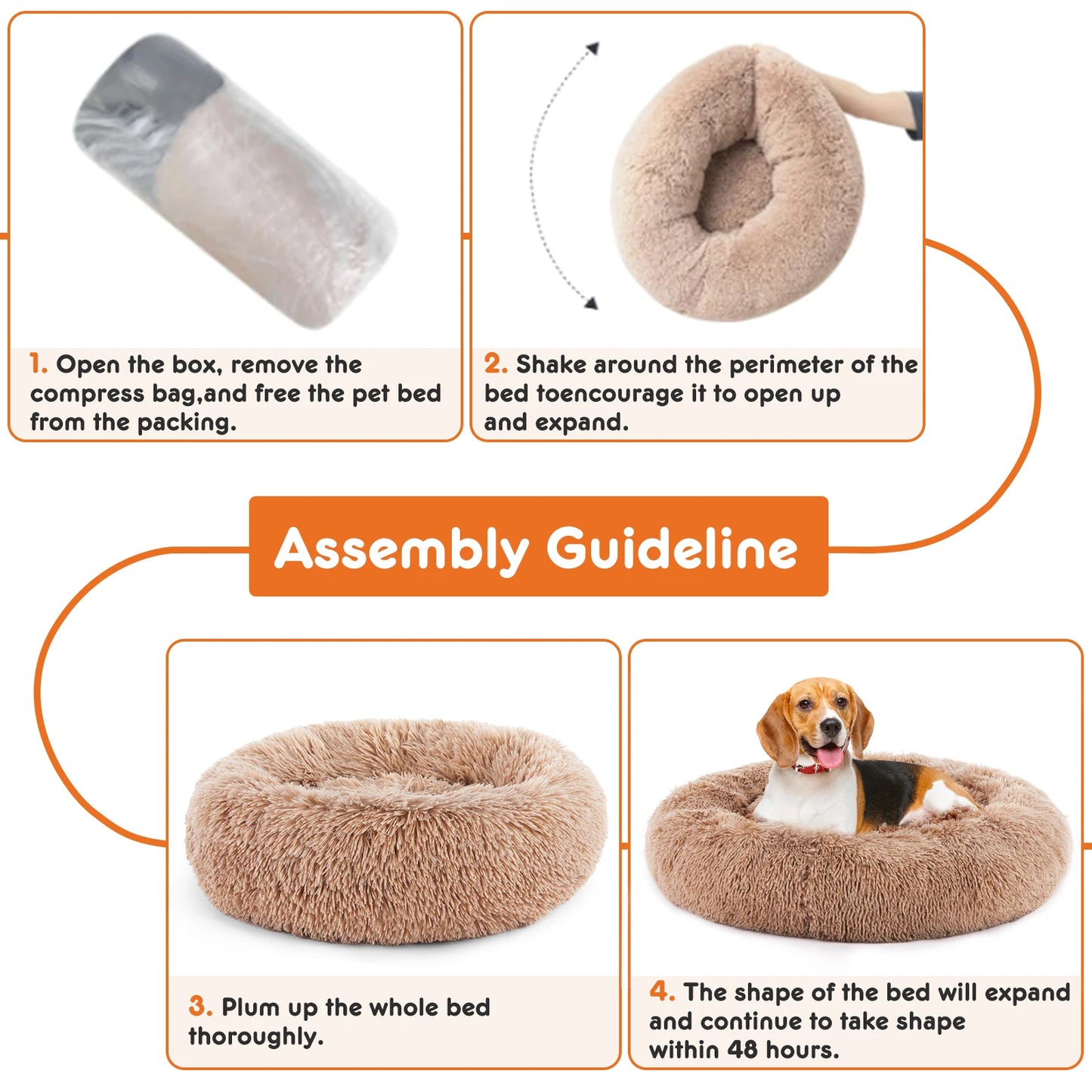 Calming Dog Bed for Small to Large Dogs Washable Pet Bed Anti-Slip Round Fluffy Plush Faux Fur Dog Bed