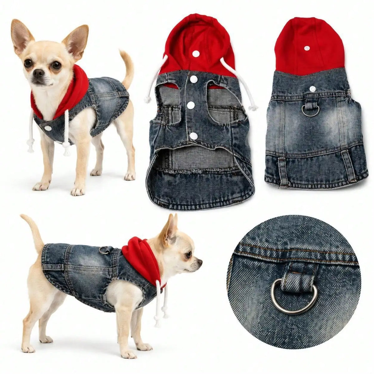 One Piece Pet Hoodie, Four-Season Denim Vest For Outdoor Wear, Drawstring Outfit For Dogs & Cats, Fit Teddy Bichon