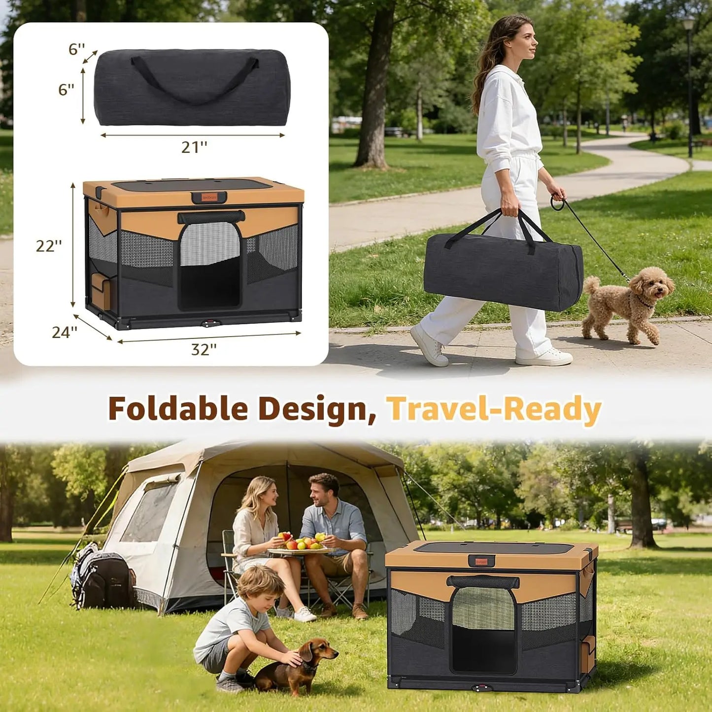 Foldable Pet Playpen for Small Dogs & Cats - Indoor/Outdoor Portable Crate with Washable Fabric, Sturdy Steel Frame