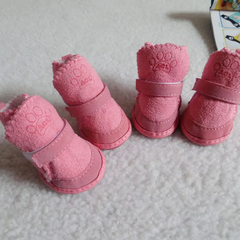Small Dog Shoes 4pcs Thick Warm Rain Snow Carton Boots Walking Puppy Sneakers Dog Accessories