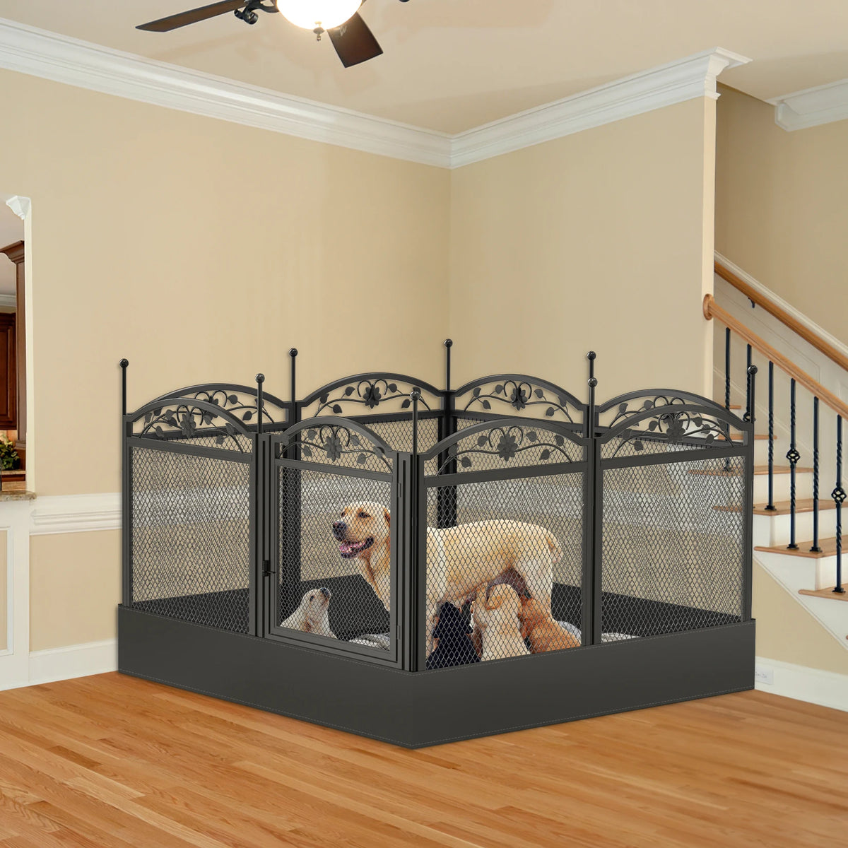 8 Panels DIY Heavy Duty Dog Playpen Pen Outdoor Indoor Dog Puppy Metal Fence with Waterproof Fertility Pad for Whelping, Training