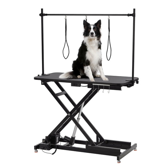 Electric Dog Grooming Table, Height Adjustable Pet Grooming Table with Arm, 264LBS Capacity, Anti-Slip Top & Tool Organizer, for Home/Professional Use, Black
