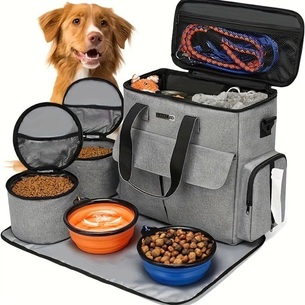 Travel Bag Set Airline Approved Dog Travel Organizer Weekend Tote Multi Function Pockets Supplies Bowls Containers