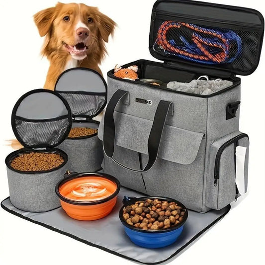 Travel Bag Set Airline Approved Dog Travel Organizer Weekend Tote Multi Function Pockets Supplies Bowls Containers
