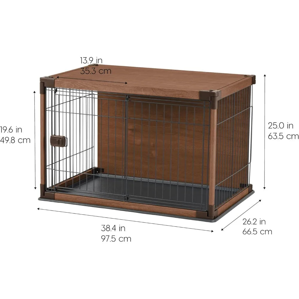 IRIS USA Modern Wooden Dog Crate – Stylish Furniture-Style Indoor Kennel & End Table for Small to Medium Dogs, Secure Enclosed P