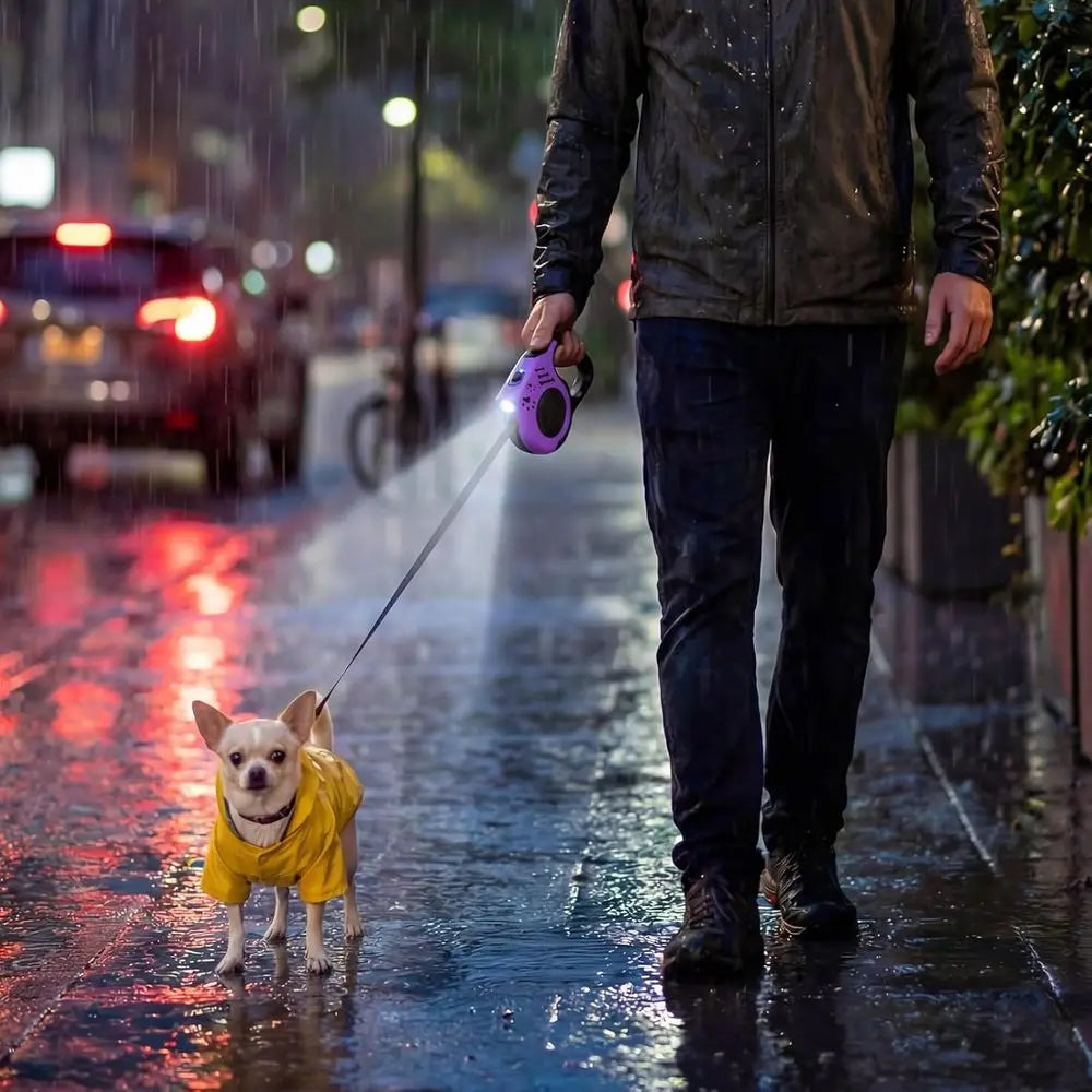 Retractable Dog Leash with USB Rechargeable Flashlight for Night Walks, 16ft Automatic Tractor Leash for Small and Medium Dogs