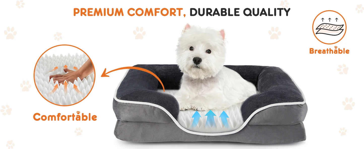 Orthopedic Dog Bed Memory Foam Pet Bed for Small Dogs with Washable Removable Cover Non-Slip Base Waterproof Liner