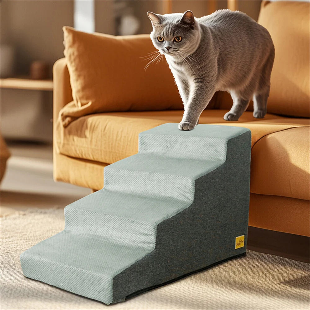 Small Dog Stairs, Ramp, Ladder High-Density Foam Sponge Dogs Sofa Removable and Washable Training Pet Ramp Stairs 3/4/5 Steps