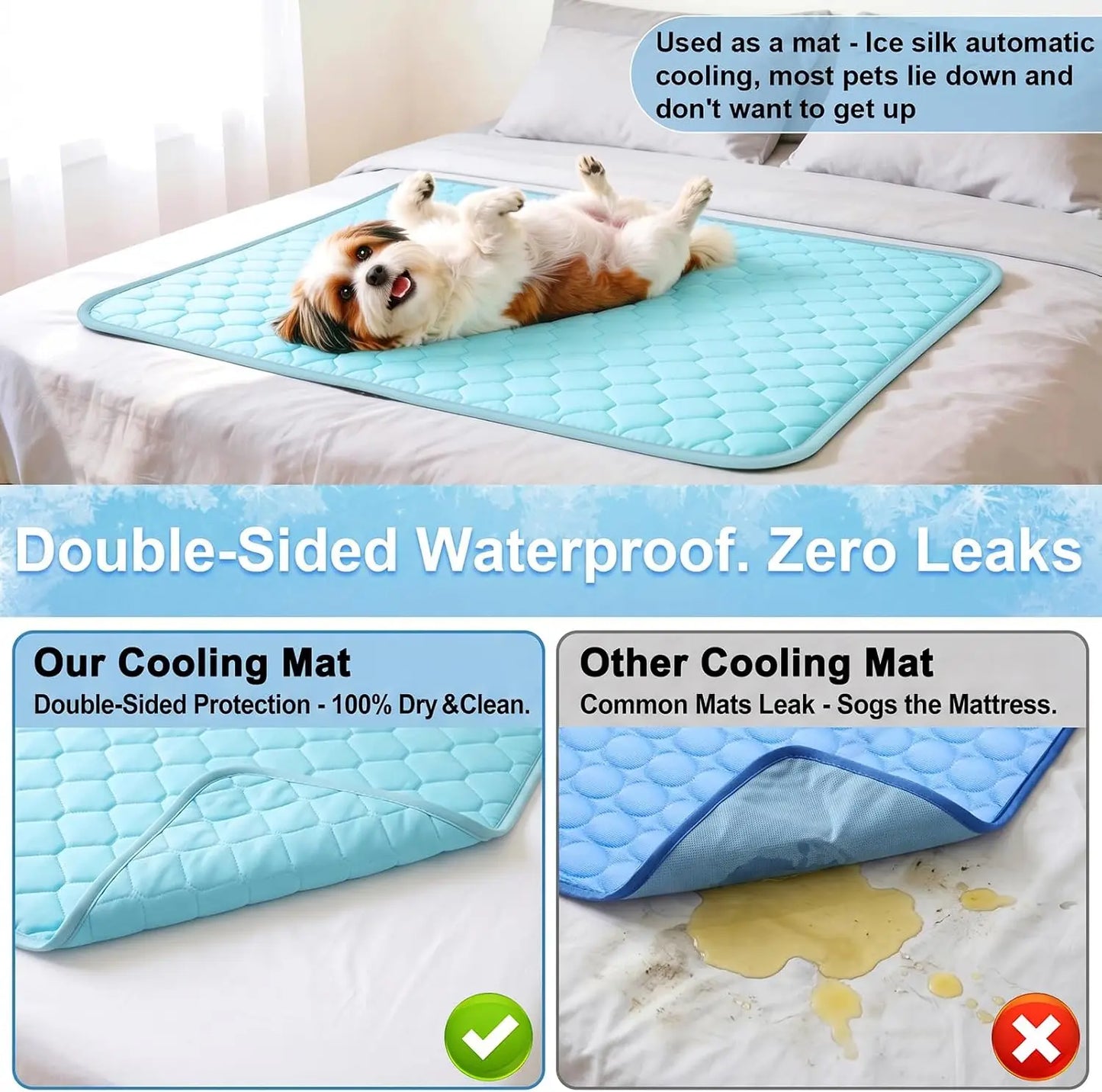 Waterproof Reversible Dog Cooling Mat 40"x30" with Ice Silk, Thick & Durable Summer Blanket for Sofa, Bed, Crate, Car Seat