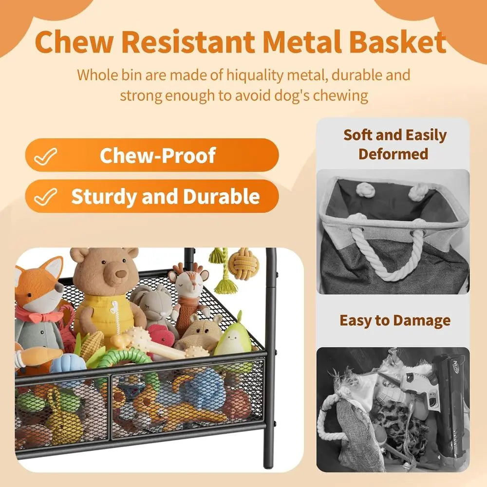 Large Dogs Toy Bin with Storage Organizer, Chew-Resistant Toy Box for Dog Supplies, Pet Toy Box and Storage