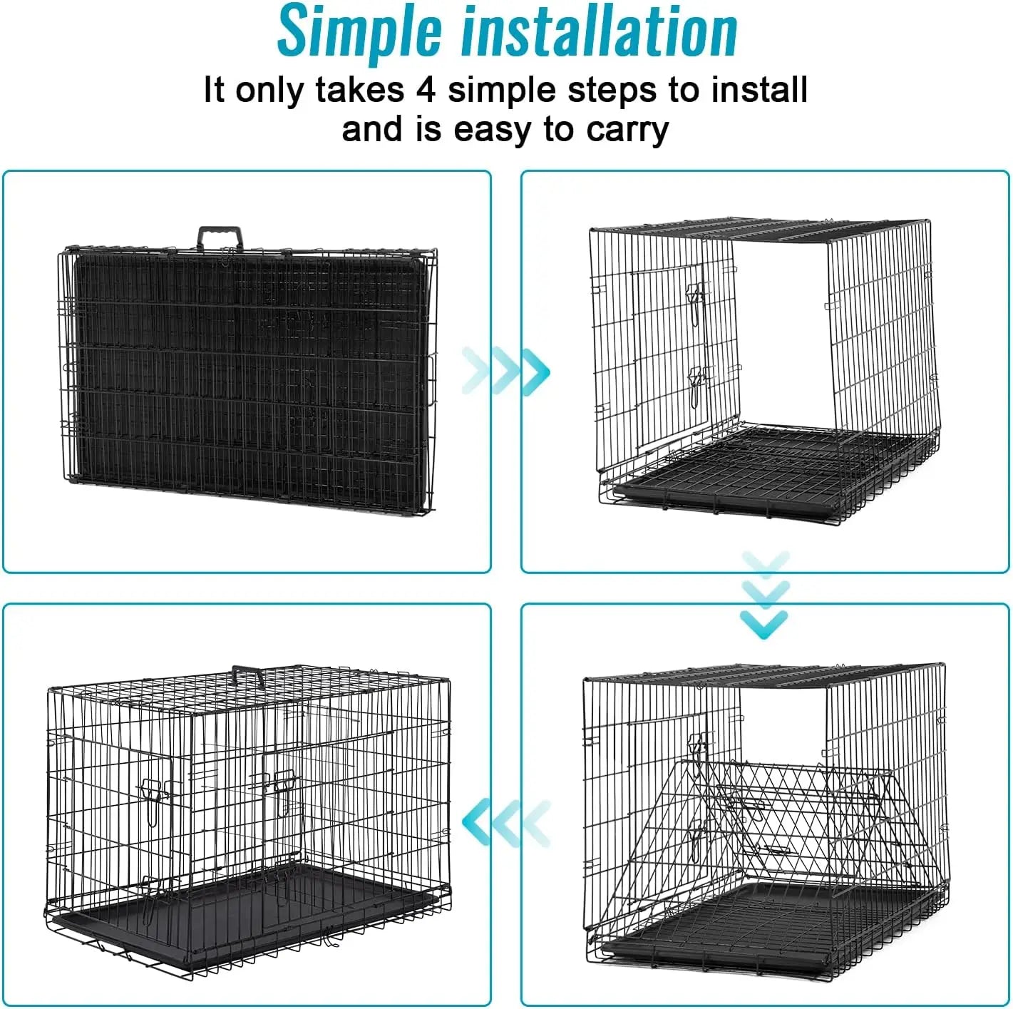 24 Inch Portable Folding Metal Crate for Small Dogs, Double Door Indoor Outdoor Kennel with Leak-Proof Tray