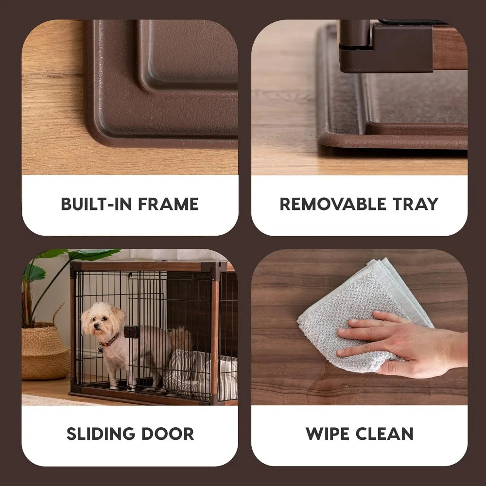 IRIS USA Modern Wooden Dog Crate – Stylish Furniture-Style Indoor Kennel & End Table for Small to Medium Dogs, Secure Enclosed P