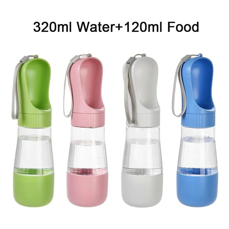 Portable Dog Water Bottle 320ML With Food Container Travel 2 in 1 Pet Water Dispenser For Small, Medium, and Large Dogs Drinking Bowls
