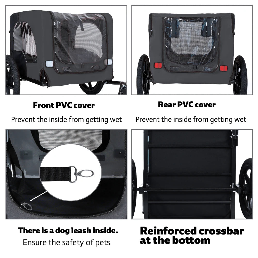 Outdoor Heavy Duty Collapsible Pet Bike Trailer with 16-Inch All-Terrain Wheels & Universal Hitch - Foldable Dog/Cargo Carrier Cart for Bicycles, Black + Dark Gray