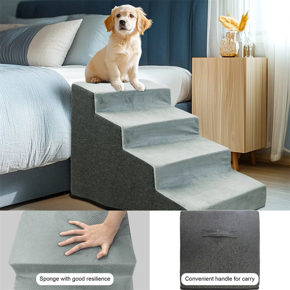 Small Dog Stairs, Ramp, Ladder High-Density Foam Sponge Dogs Sofa Removable and Washable Training Pet Ramp Stairs 3/4/5 Steps