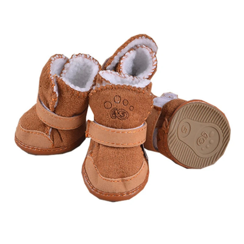 Small Dog Shoes 4pcs Thick Warm Rain Snow Carton Boots Walking Puppy Sneakers Dog Accessories