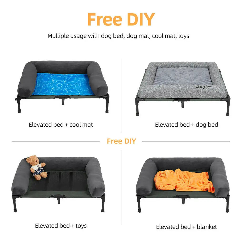 Dog Bed for Dogs Indoor Outdoor Elevated Pet Lounger Bed with Detachable Plush Bolster Cooling  Summer L XL 2XL