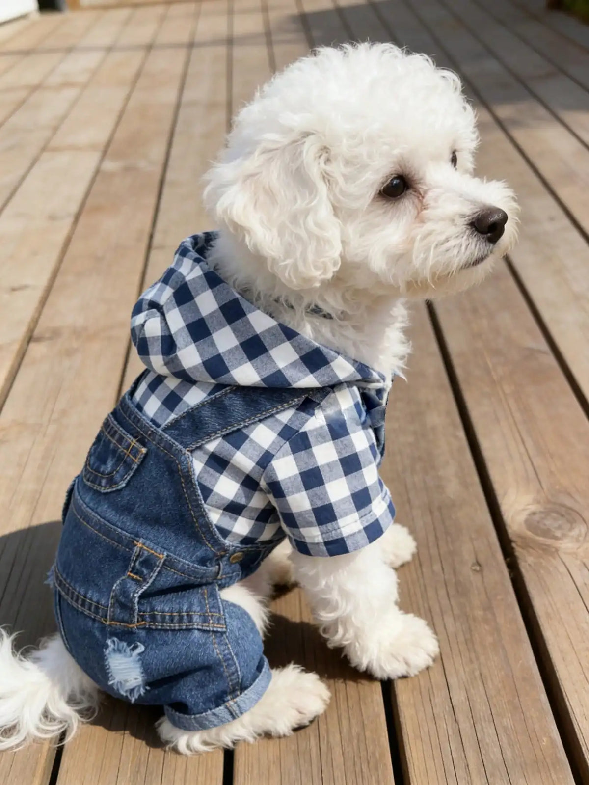Pet Striped 4-Leg 1 piece Overall, Denim Effect Jumpsuit Suspender Pants Dog Clothes, Spring/Summer Pet Apparel