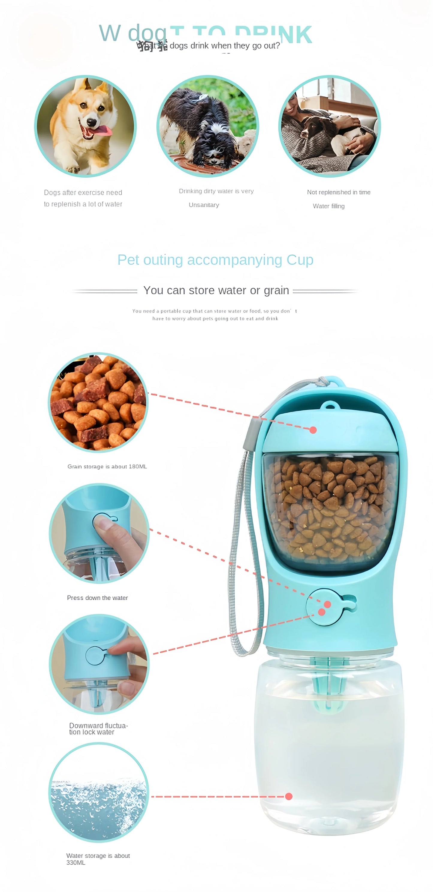 Portable Dog Water Bottle with Storage Food and Water Container for Small Dogs Feeder Bowl Outdoor Travel Supplies