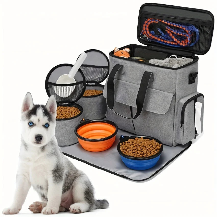 Travel Bag Set Airline Approved Dog Travel Organizer Weekend Tote Multi Function Pockets Supplies Bowls Containers